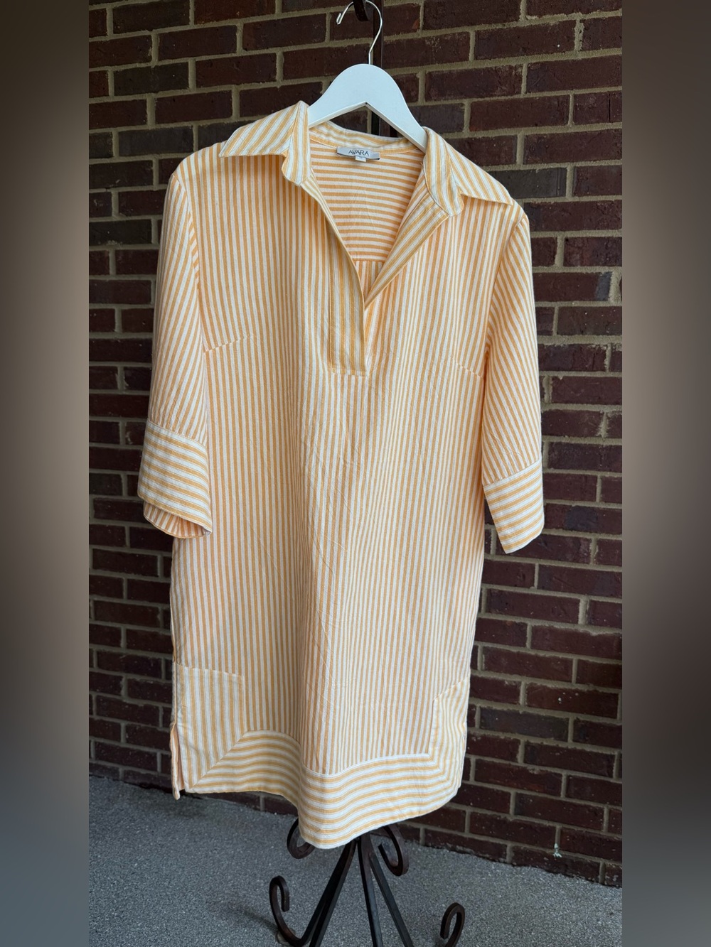 AVARA Orange & White Striped Midi Shirt Dress, Size Medium, Like New